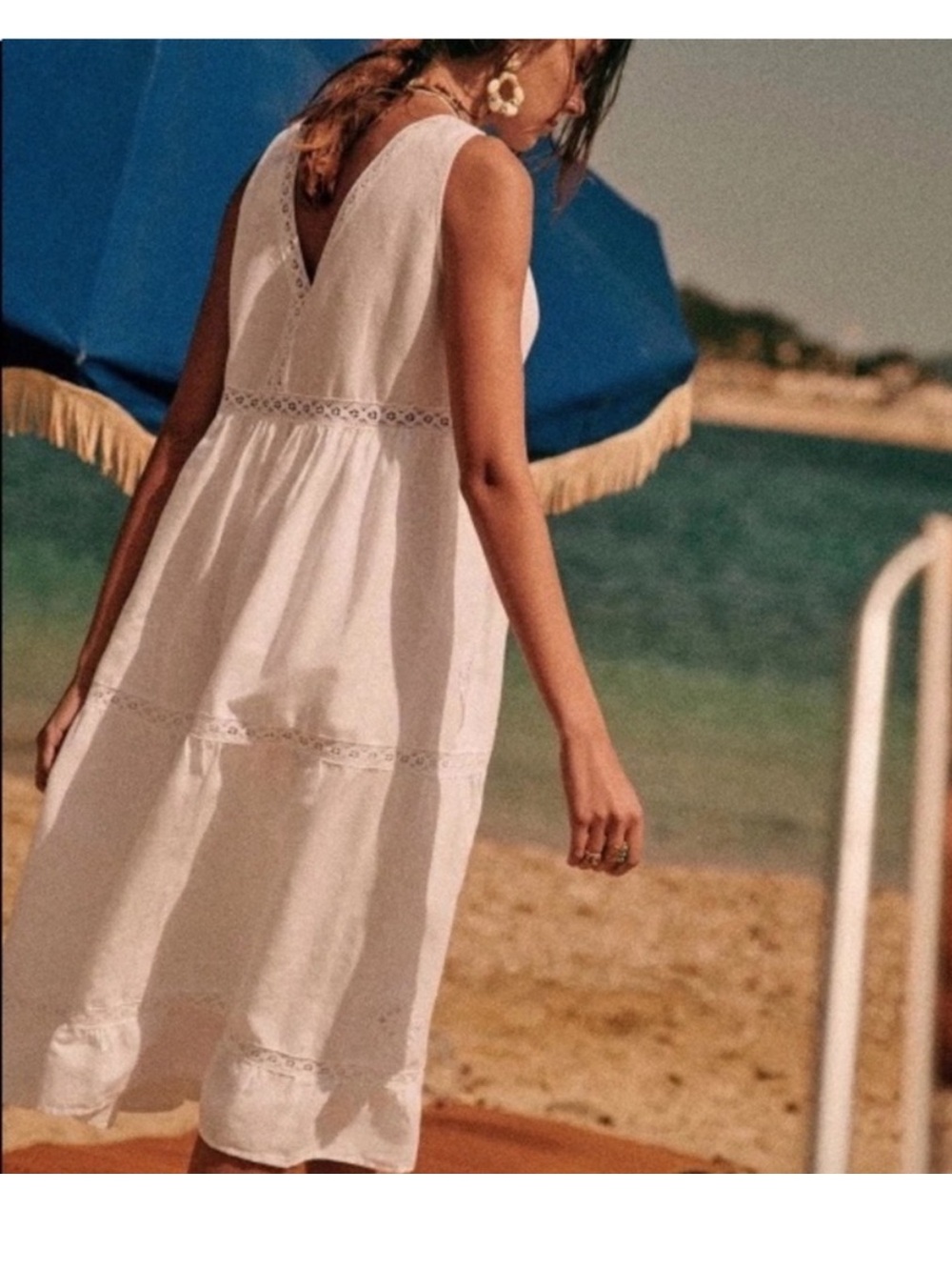 Sezane Zarrri Lace Embroidery White Eyelet Tiered Midi Dress 36 US4 - Picture 2 of 10